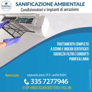 sanificazione condizionatori filtri e condotti aria - stop a odori virus e batteri - igienia