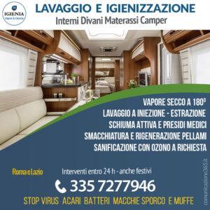 lavaggio igienizzazione e sanificazione camper a domicilio - divani materassi servizi gavoni - rimozione sporco macchie odori e colonie batteriche - igienia