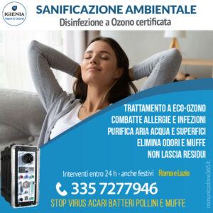 sanificazione con certificato di ambienti e superfici con eco-ozono a basso impatto ambientale eliminazione virus colonie batteriche e agenti patogeni - igienia